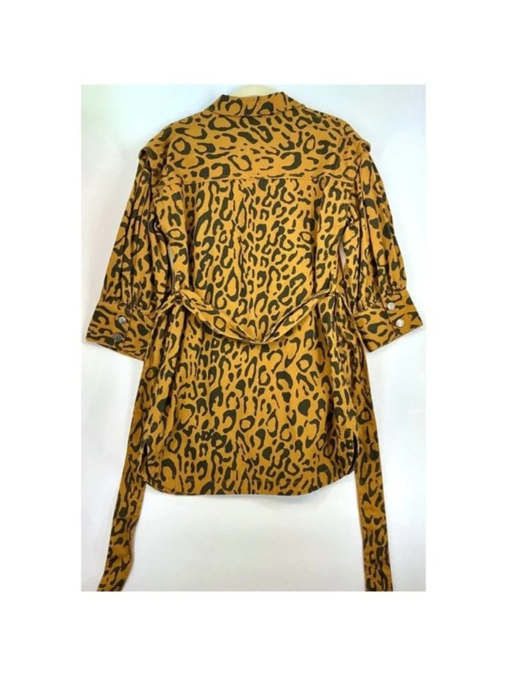 Future Collective Denim Syle Shirt Dress Sz 0 Leopard Print Statement Y2K Safari - Picture 10 of 14